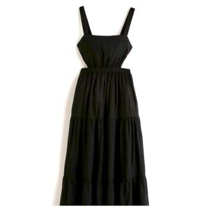 Abercrombie & Fitch Black Linen Blend Cut Out Maxi Dress in Black Size S